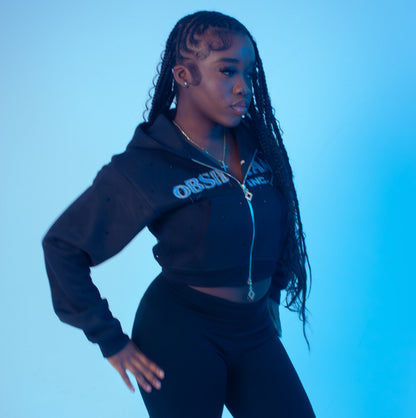 Women's Cropped Obsidian Zip-Up Hoodies