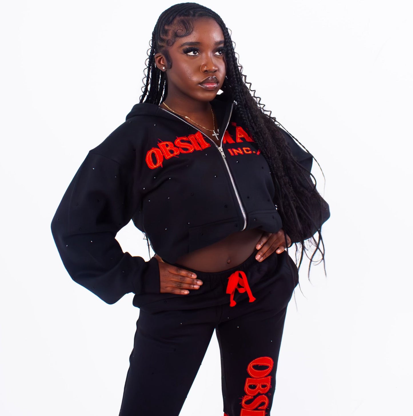Women's Cropped Obsidian Zip-Up Hoodies