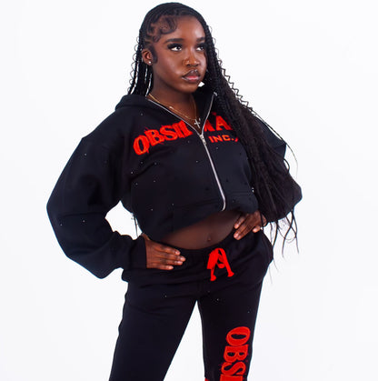 Women's Cropped Obsidian Zip-Up Hoodies