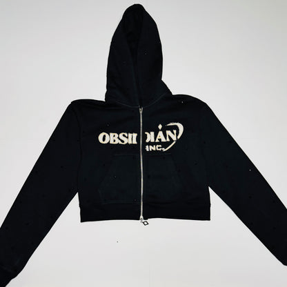 Women's Cropped Obsidian Zip-Up Hoodies