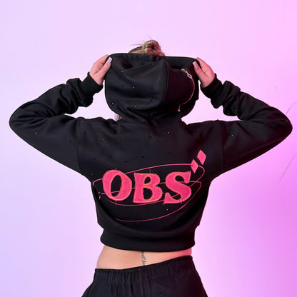 Women's Cropped Obsidian Zip-Up Hoodies